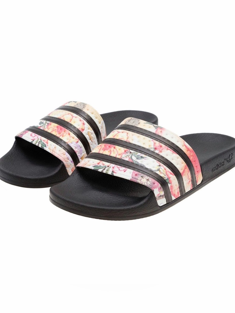 Floral adidas Strap Slide Sandals Black Multicolor iconic Sz 7 sports athletic